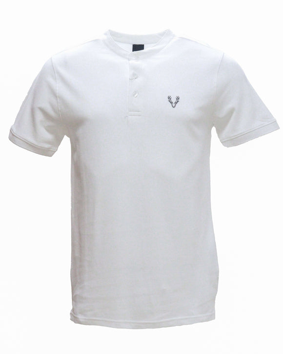 White Mao Collar Polo Shirt With Chest Nawao.com