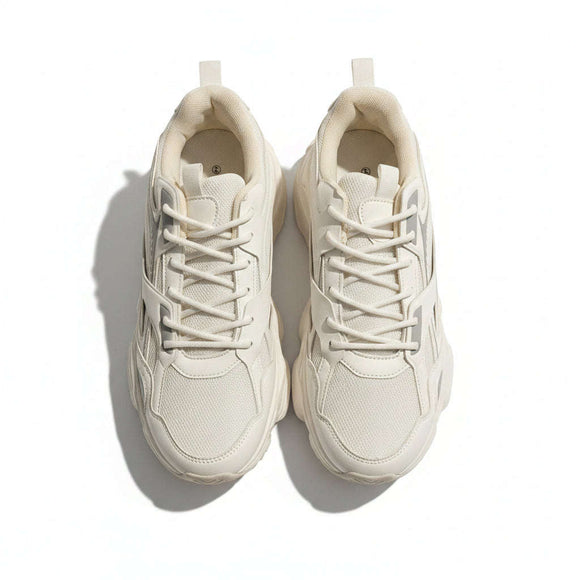 White Material Block Chunky Sneakers White S40 Nawao.com