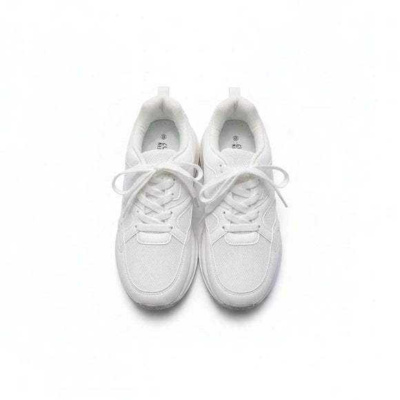 White Material Block Sneakers White Nawao.com