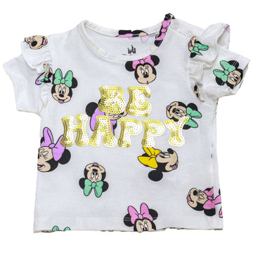 White Minnie All Over Print Frilled T Shirt White Nawao.com