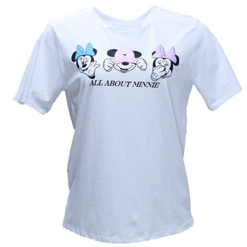 White Minnie Printed T Shirt Nawao.com