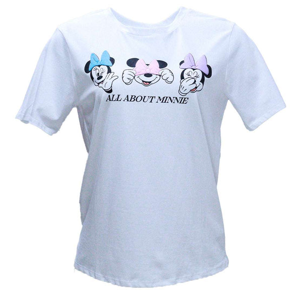 White Minnie Printed T Shirt Nawao.com