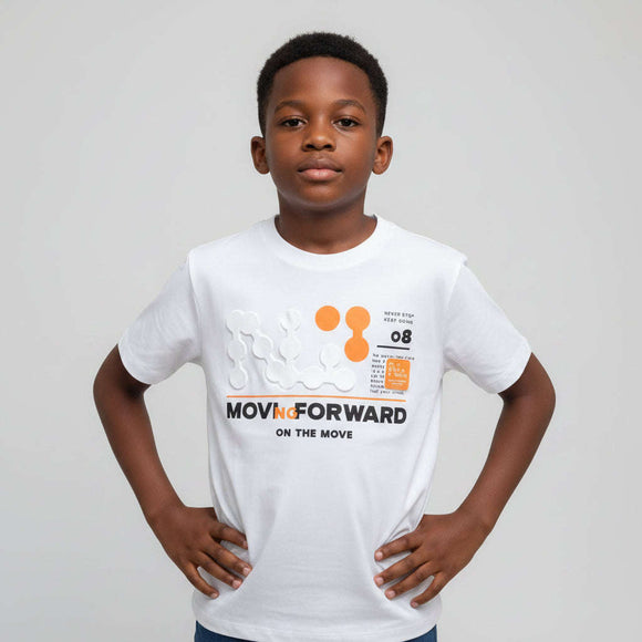 White Moving Forward Emboss Over Size T Shirt White Nawao.com