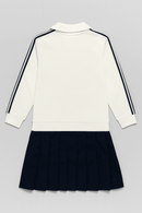 White Navy Pleated Twofer Collared Dress Nawao.com