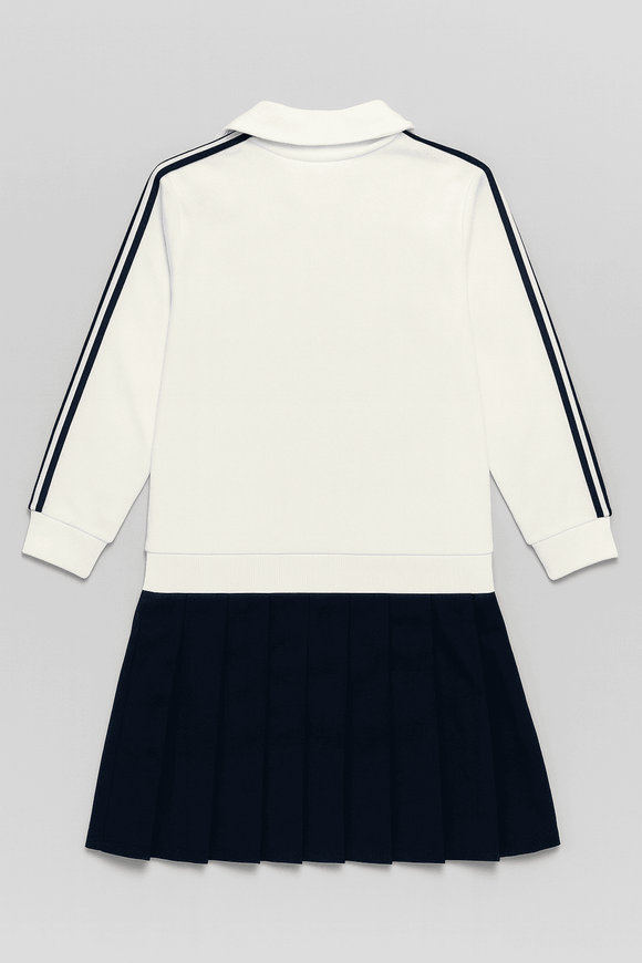 White Navy Pleated Twofer Collared Dress Nawao.com