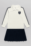 White Navy Pleated Twofer Collared Dress Nawao.com