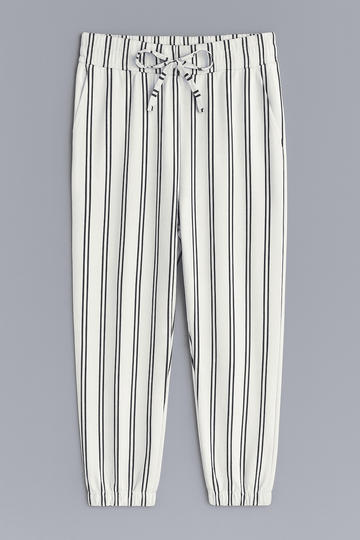 White Navy Stripes Knitted Pants Assorted Nawao.com