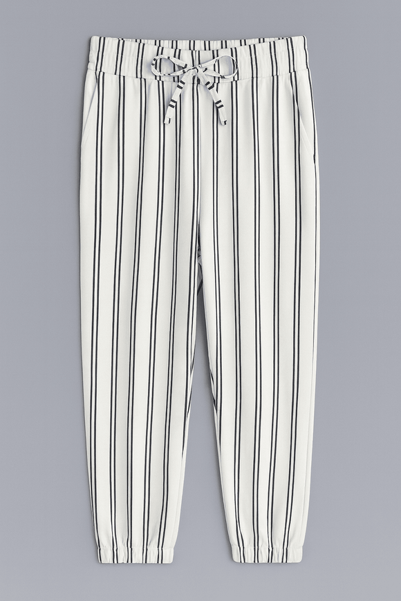 White Navy Stripes Knitted Pants Assorted Nawao.com