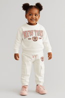 White Newyork Embroidery Casual Set White Nawao.com