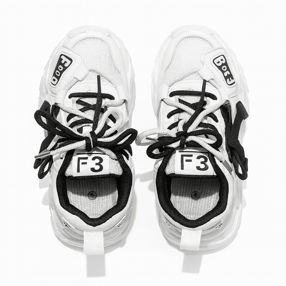 White Overlayed Chunky Sneakers Nawao.com