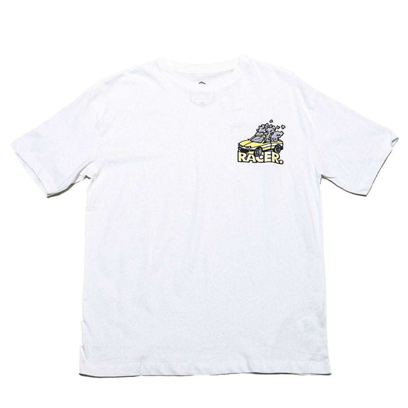 White Oversize Racer Embroidery Tee Nawao.com