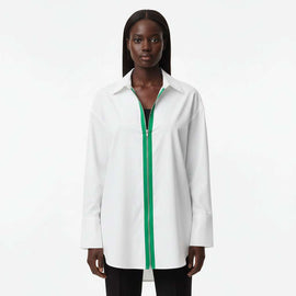 White Oversize Shirt Blouse With Contrast Zipper Nawao.com