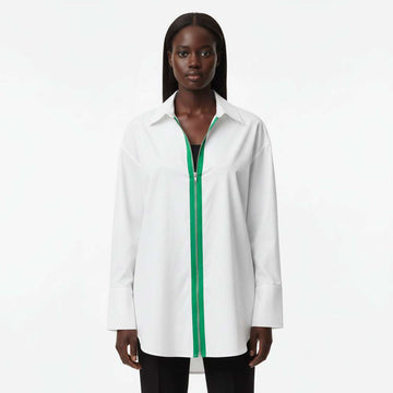 White Oversize Shirt Blouse With Contrast Zipper Nawao.com