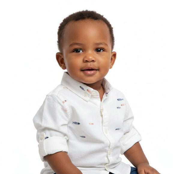 White Oxford Long Sleeve Aop Emb Shirts White 18 24 Months Nawao.com