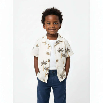 White Palm Allover Emb Short Sleeve With T Shirt White Nawao.com