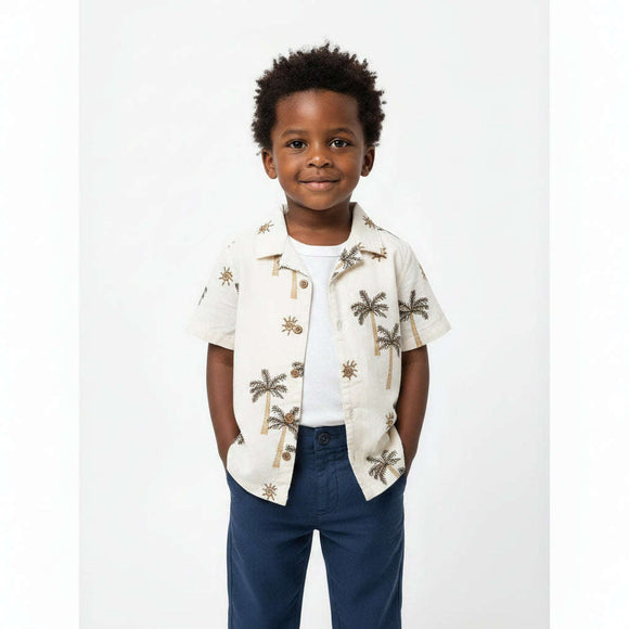 White Palm Allover Emb Short Sleeve With T Shirt White Nawao.com