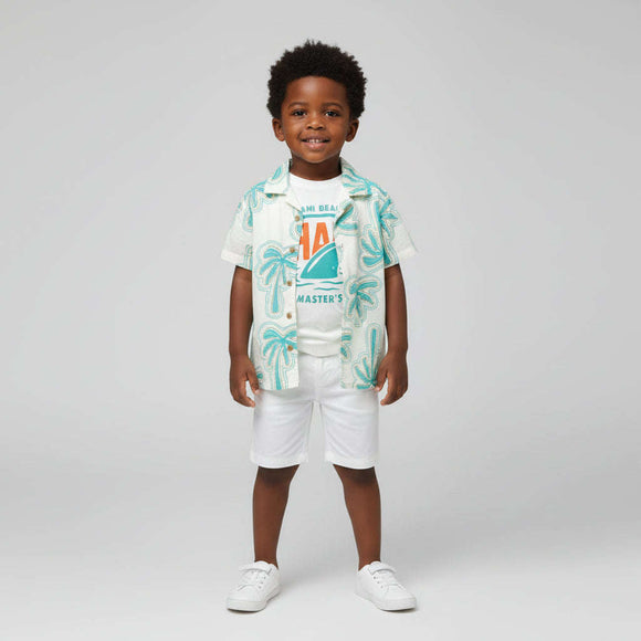 White Palm Aop Short Sleeve Shirt With T Shirt White Nawao.com