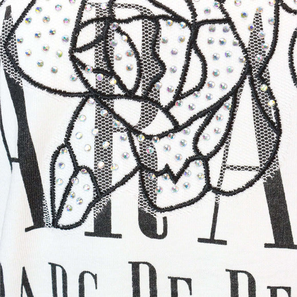 White Paradise Lace Embellished T Shirt Nawao.com