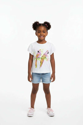 White Parrots Placement Print T Shirt White2 3 Years Nawao.com