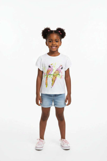 White Parrots Placement Print T Shirt White2 3 Years Nawao.com