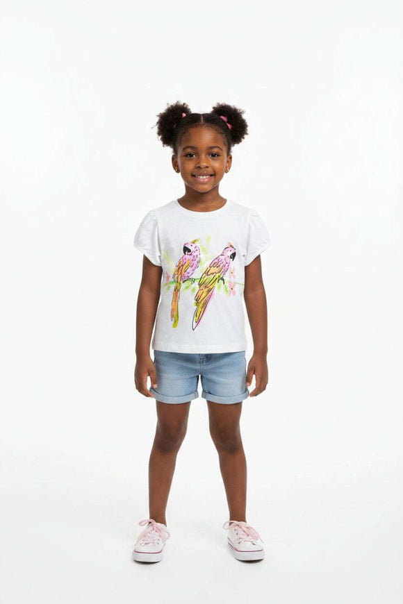 White Parrots Placement Print T Shirt White2 3 Years Nawao.com