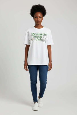 White Peanuts Printed T Shirt Nawao.com
