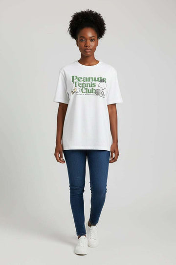 White Peanuts Printed T Shirt Nawao.com