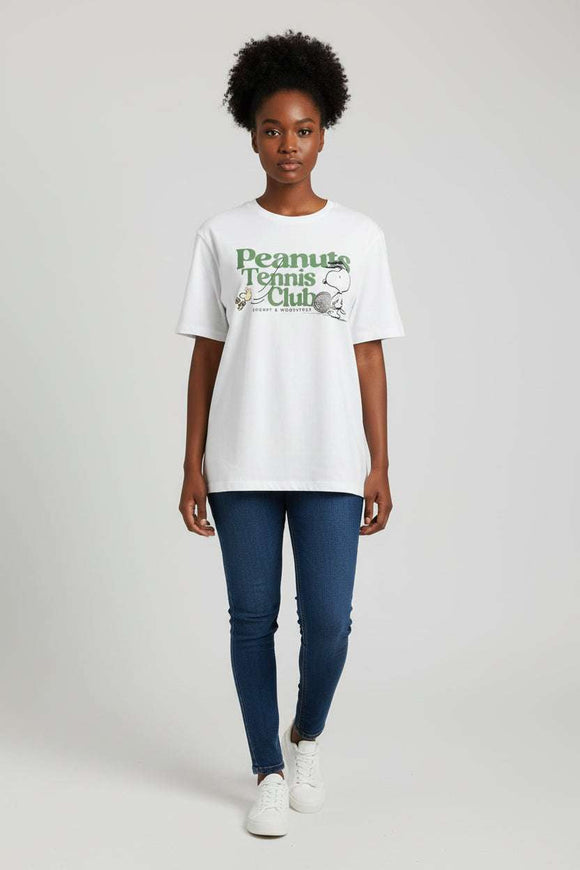 White Peanuts Printed T Shirt Nawao.com