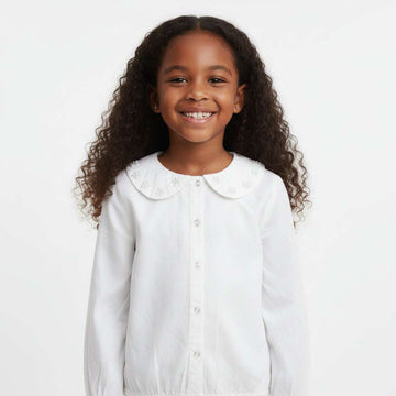White Peter Pan Collar Blouse With Beads Nawao.com