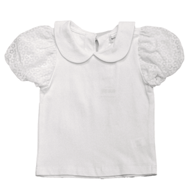 White Peter Pan Colloar Jersey Top With W Nawao.com
