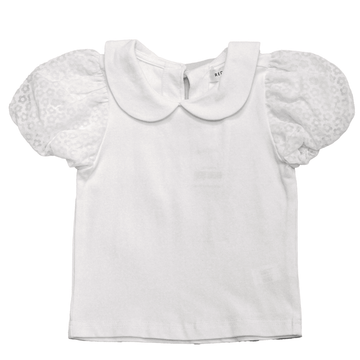 White Peter Pan Colloar Jersey Top With W Nawao.com