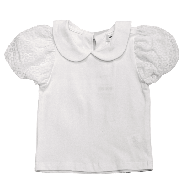 White Peter Pan Colloar Jersey Top With W Nawao.com