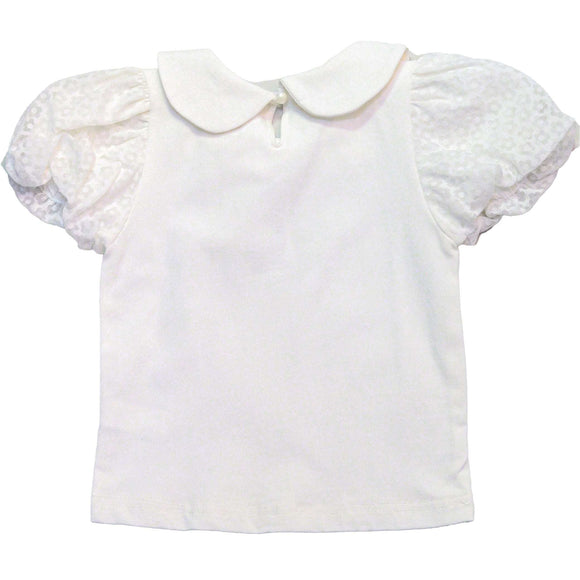 White Peter Pan Colloar Jersey Top With W Nawao.com