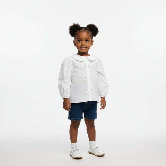 White Peterpan Collar F S Blouse With Bow Details White Nawao.com