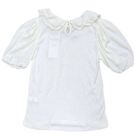 White Peterpan Collar Jacquard Top White Nawao.com