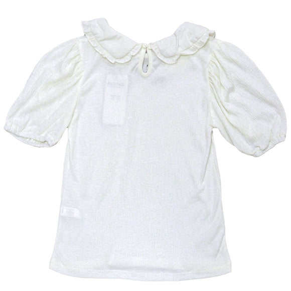 White Peterpan Collar Jacquard Top White Nawao.com