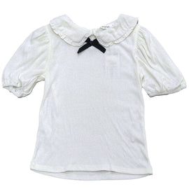 White Peterpan Collar Jacquard Top White Nawao.com