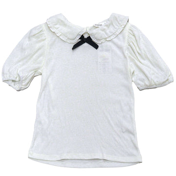 White Peterpan Collar Jacquard Top White Nawao.com