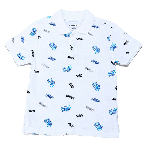 White Pique Aop Shortsleeve Polo White 7 8 Years Nawao.com