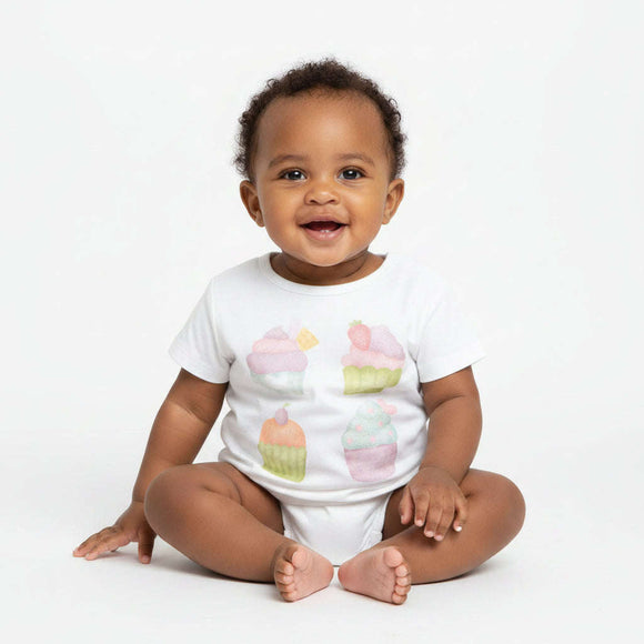 White Placement Print Cupcake T Shirt White Nawao.com