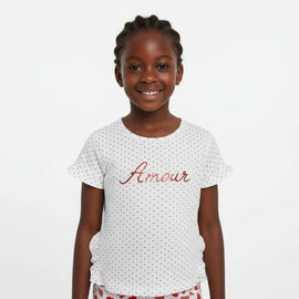 White Polka Dot Aop With Sequins Work T Shirt Nawao.com