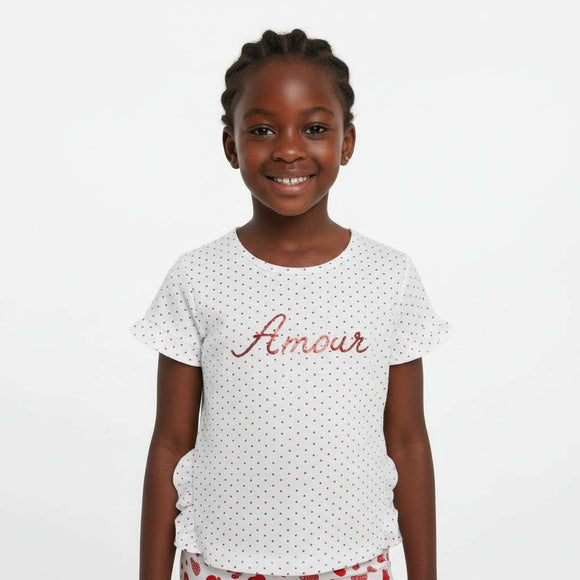White Polka Dot Aop With Sequins Work T Shirt Nawao.com