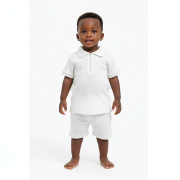 White Popcorn Polo And Short Set White Nawao.com