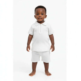 White Popcorn Polo And Short Set White Nawao.com