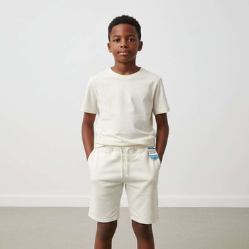 White Pullon Knit Denim Shorts White Nawao.com