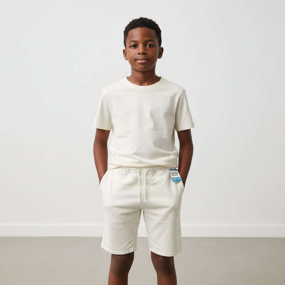 White Pullon Knit Denim Shorts White Nawao.com