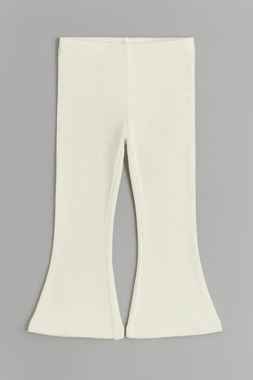 White Rib Flared Leggings White Nawao.com