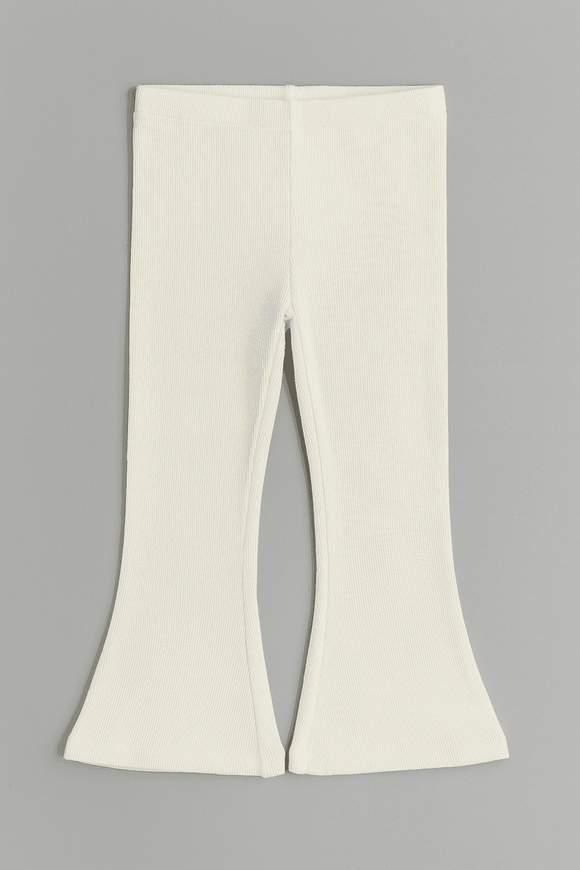 White Rib Flared Leggings White Nawao.com