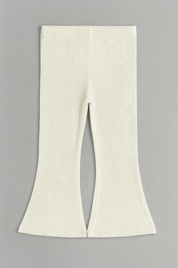 White Rib Flared Leggings White Nawao.com