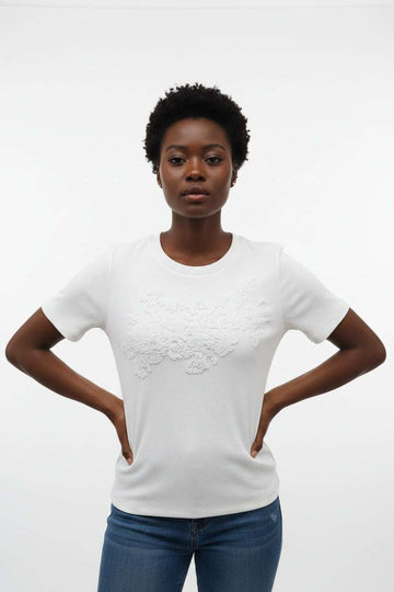 White Rib Top With Front Lace Details White Nawao.com